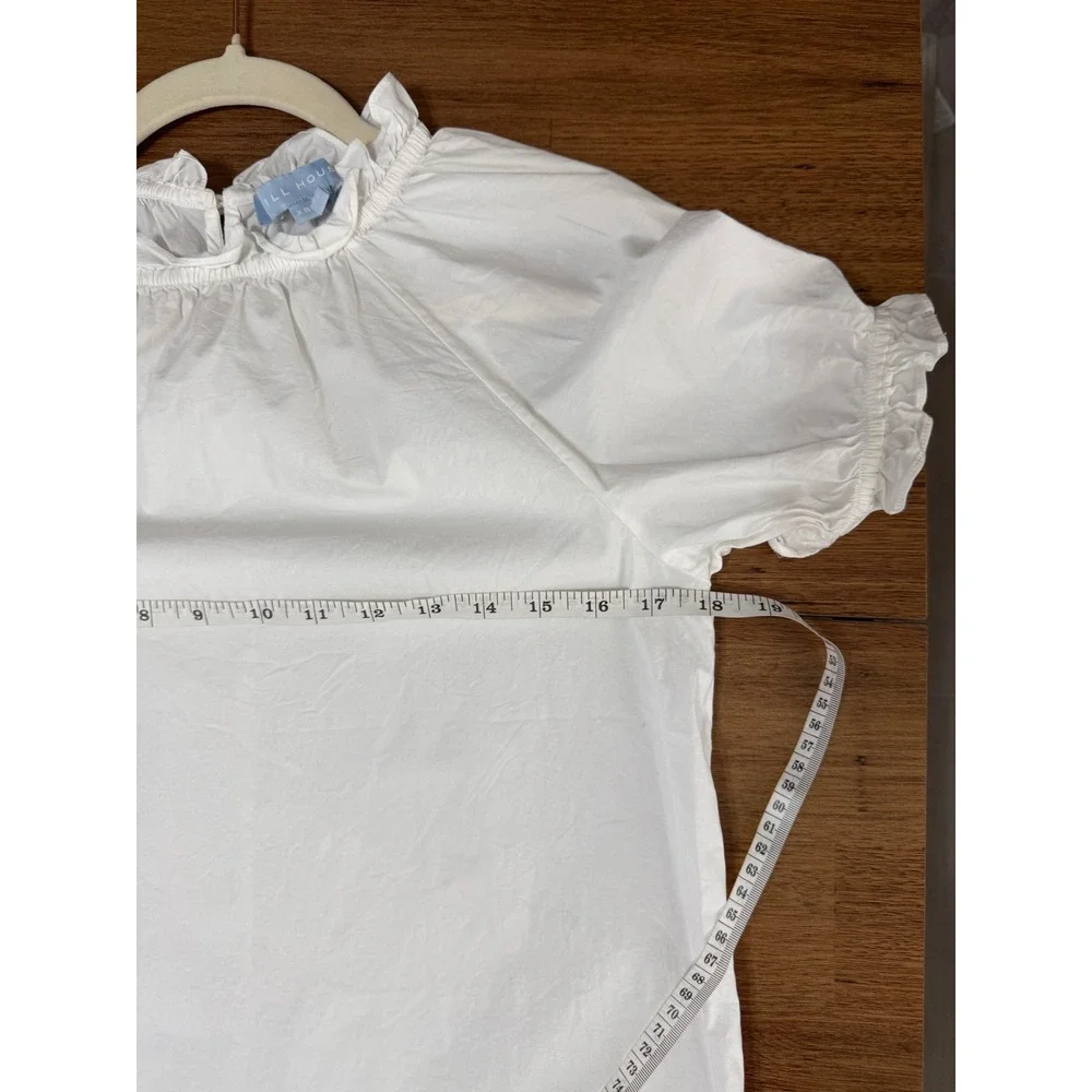 Hill House Home The Kit Top Size XS White Excellent Ruffle Neck Puff Sleeve